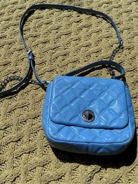 Kate Spade New York Light Blue Quilted Shoulder Bag Chain Detachable Strap Zip